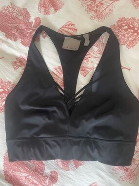 Athleta Black V-Neck Strappy Sports Bra